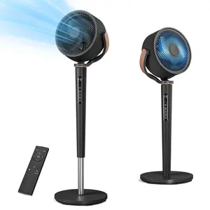 TEHANLD Fan for Bedroom, 120° Oscillating Standing Fan, Quiet Floor Fan with DC Motor, 100ft Pedestal Fan for Room, 16 Speeds, 4 modes, 20dB, 37-45" Adjustable Height, 12H Timer，With ambient lighting