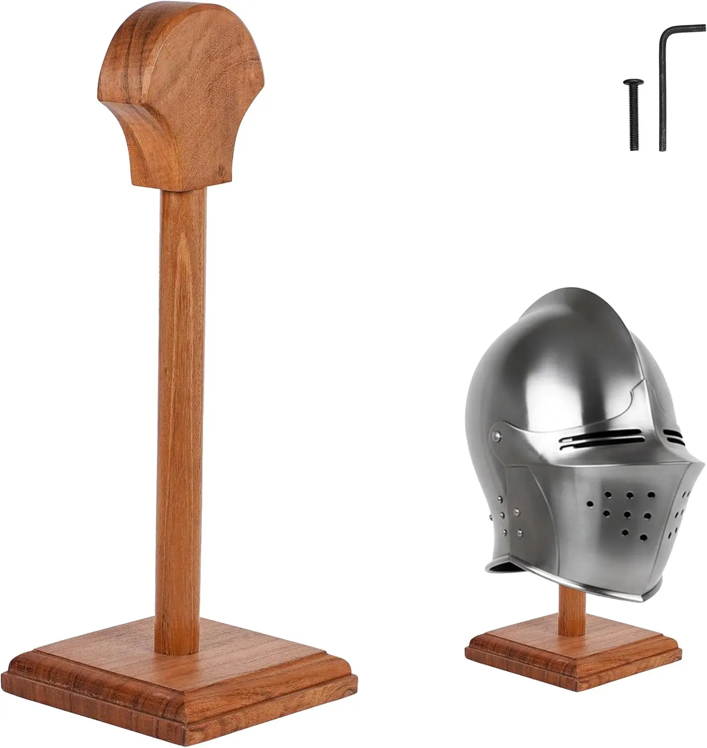 Mythrojan Wooden Helmet Stand Display Décor Stand For Spartan, Templar, Motorcycle, Caps, Hat Decorative Desktop Hanger Rack LARP Helmet Stand, 14 Inch - Natural