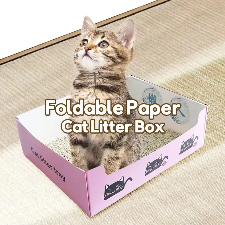 Foldable Paper Cat Litter Box - Pack of 5 Disposable Litter Boxes in Blue and Pink for Easy Cleanup