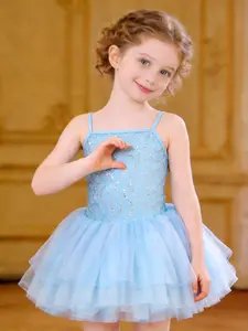 Light Blue Sparkly Ballerina Tutu Dress for Girls - Sleeveless Dance Costume