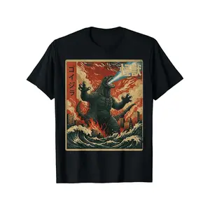 GODZILLA Vintage Japanese Monster Poster T-Shirt, Cotton, Casual Print T-Shirt for Men and Women, Regular Version, Sports and Outdoor Activities