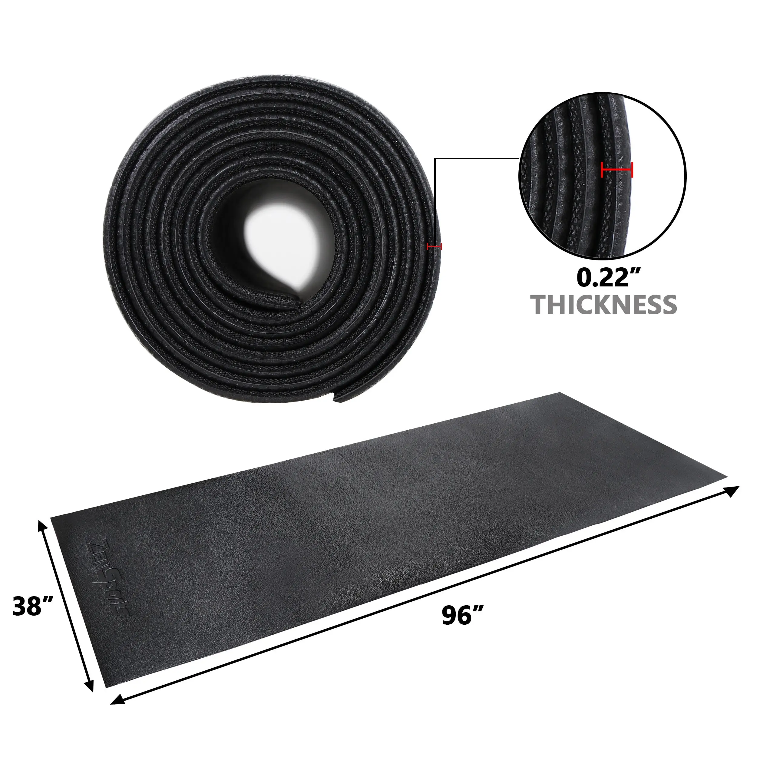 Zeny 8x3-ft High-Density Portable Foldable Treadmill Mat, PVC Waterproof Fitness Mat for Exercise Equipment Floor Protection, Black, Portable Foldable Mat