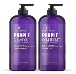 Botanic Hearth Purple Shampoo And Conditioner Set | For All Shades Of Blonde, Silver And Gray Hair | Enhances Highlights | Sulfate Free, Paraben Free, 16 Fl Oz Each