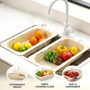 Collapsible Kitchen Drain Basket – Sink Strainer, Vegetable & Fruit Washer, Storage Rack, Foldable Colander, Fruit & Vegetable Drainer, Multipurpose Kitchen Organizer