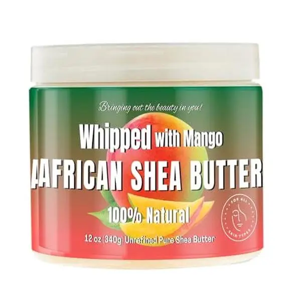 RA Cosmetics 100% Pure Mango Whipped Shea Butter Moisturizer - 12oz Bath & Body Care, Scented Lightweight Melt, Hydrating All-Natural Formula for Radiant Skin & All Skin Types, Brightening, Firming, Jar, Skin-Friendly