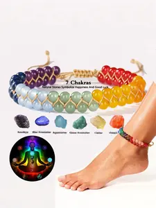 Bohemian Seven Chakra Crystal Anklet, Handmade Waterproof Lapis Lazuli Ankle Bracelet, No Removal Needed, Women's Beach Yoga Meditation Jewelry, Bohemian Aesthetic