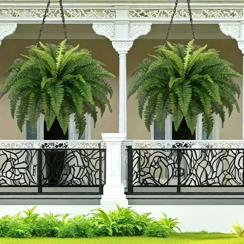 24" Artificial Boston Fern Plants, 2 Pack Fake Fern Bushes with 38 Fronds, Lush Faux Greenery for Outdoor Planters, Hanging Baskets, Porch, Patio, Garden & Indoor Home Decor