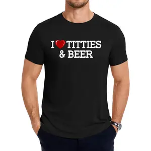 100% Cotton Cotton Short Sleeves I Love Titties And Beer I Heart Titties And Beer Funny T-Shirt Golf Gift T-Shirt For Men And Women
