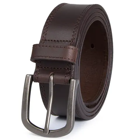 Men's Genuine Full-Grain Leather Belt - Cow Hide Textured Strap, Adjustable Frame Buckle, Trim-to-Fit for Casual Jeans, Versatile Male Gift, Men's Accessories