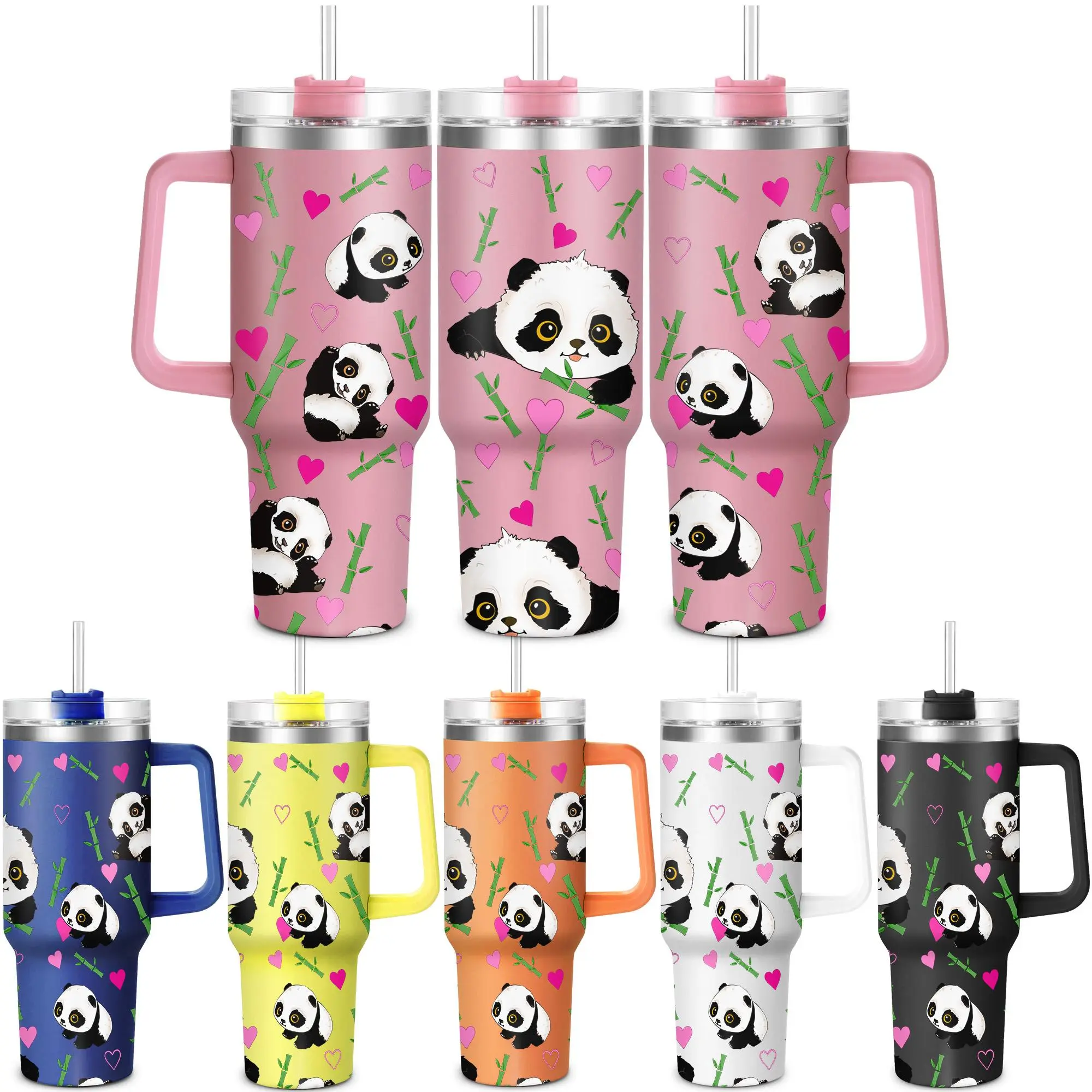 Panda Pattern Leak Resistant Tumbler, 1 Count 40oz Stainless Steel Water Bottle with Lid, Drinking Cup for Home Office School, Gift for Dad Son Women Mom Sisters Teacher Coworker Friend Brother, Drinkware