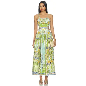 Falguni Shane Peacock Palm Mirage Open Back Dress in Palm Mirage