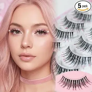 Glitter false eyelashes pink dense decorative shiny eyelash extensions colored faux mink eyelashes 5 pairs for makeup party makeup glitter colored eyelashes for stage makeup party wedding
