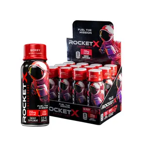RocketX Energy Shot, Zero Calorie and Zero Sugar Energy Drink, with Natural Caffeine and B-Vitamins, Midnight Berry Flavor, 3 fl oz, Pack of 12