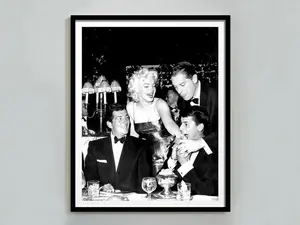 Dean Martin Marilyn Monroe Jerry Lewis Milton Berle Poster, Bar Cart Print, Black and White, Vintage