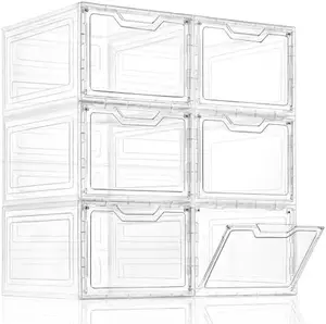 6 Pack Closet Organizers and Storage,Clear Stackable Plastic Storage Bins with Lids Magnetic Doors,Clothes Organizers and Storage,Plastic Craft Containers for Wardrobe Kitchen Bathroom Office