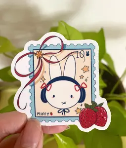 Strawberry Bunny Stamp Sticker: Waterproof Vinyl Sticker
