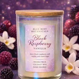Blue Mist Botanicals Black Raspberry Vanilla Shimmer Double Wick Candle Decor - Aroma