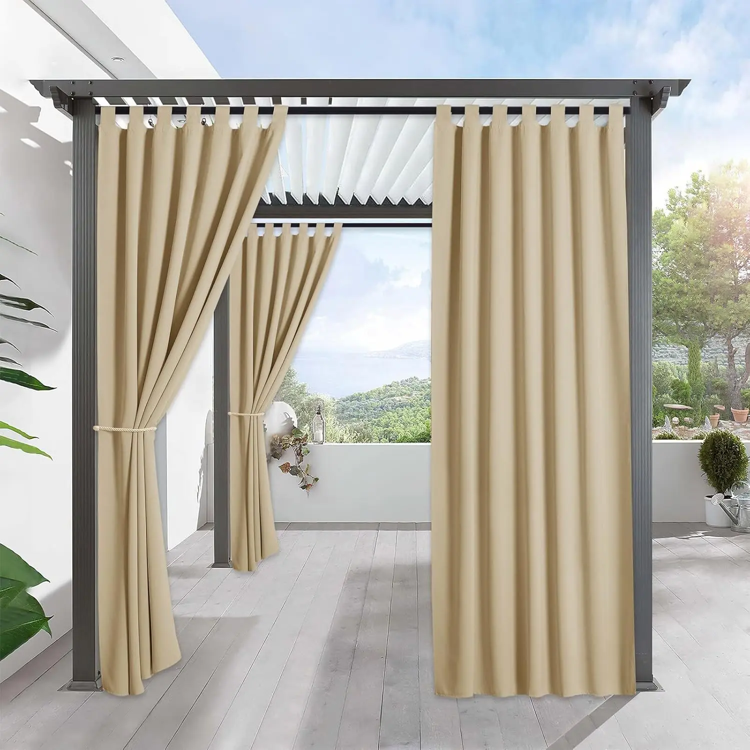 Large Panel Outdoor Patio Curtain, Single Panel, 52 in W x 84 in L, Neutral Tone Cream Beige, Large Panel Curtains