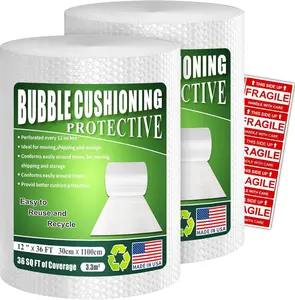 A&A Heavy-Duty Bubble Wrap Cushioning Roll – 2 Pack x12”x36’ Perforated Every 12”, Tear-Resistant Packing Wrap for Moving, Shipping & Storage Made in USA
