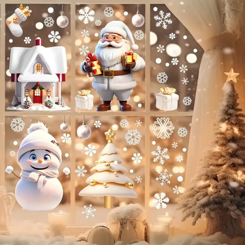 113pcs Christmas Window Clings Decals – Santa Claus, Snowman & Gingerbread Man Tree Designs | Reusable PVC Static Cling Stickers | Cozy Aesthetic Holiday Window Decor for Home, Office, Party | No-Residue, Easy Peel, Cottagecore Christmas Style