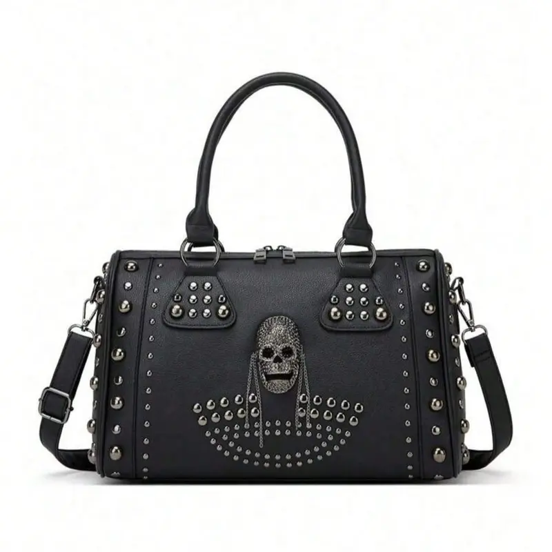 leather Skull 骸骨 - Archive boston Faux Black With Bag Tote Shoulder Twill Poly Black Spirits Sweet bag バッグ