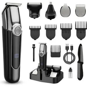Beard Trimmer for Men, 5 in 1 Electric Razor for Men, Cordless Hair Clippers, Waterproof Grooming Kit for Shaving Face, Mustache, Body, Ear, Nose Hair Trimmer, Gift for Men, Black