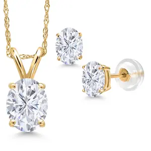 14K Yellow Gold Gemstone Birthstone Pendant and Earrings Jewelry Set for Women | Oval 9X7MM | 18 Inch Chain | Fine Jewelry Gifts for Her Mom Wife