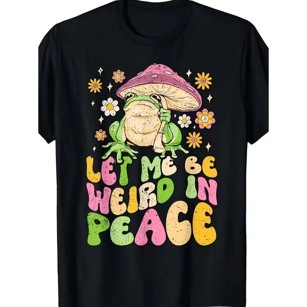 Goblincore Frog Graphic T-Shirt, Unisex Retro Round Neck Top in Lightweight Fabric, Casual Fit for Spring & Summer, Plus Size, Tshirt, All Seasons, Shortsleeve, Crew Neck