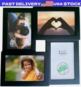 4X6 Picture Frame Collage, Black, 4 Photos, Multiple Pictures, Wall or Easel Sta