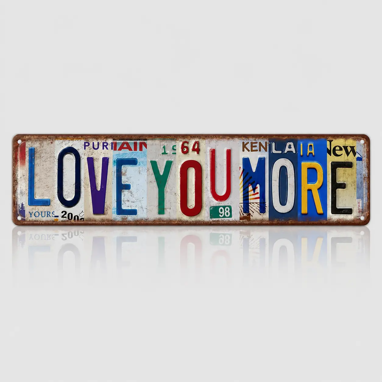 LOVE YOU MORE Metal Sign 4x16 Inch, Vintage License Plate Style Tin Sign, Rustic Farmhouse Wall Decor, Romantic Couple Gift, Anniversary Wedding Housewarming Gift
