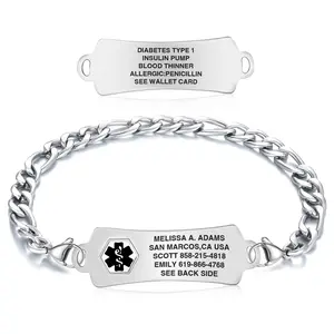 Custom Engraved Arc Tag Figaro Link Medical ID Bracelet