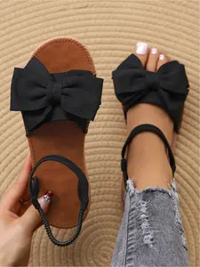 Women's Plus Size Flat Sandals, Stylish Bow Decor Summer Shoes, Lightweight Comfortable Round Toe Sandals for Daily Walking & Commuting, Bowknot Design Sandals