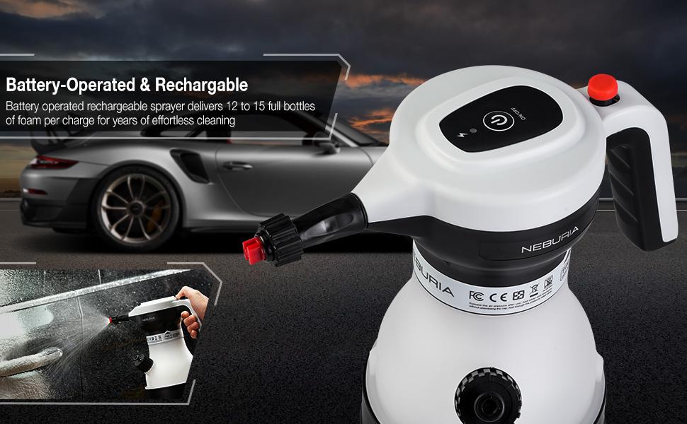 NEBURIA Gen 2 Professional Electric Foam Sprayer,Rechargeable High Pressure Foam Cannon for Car Wash,Auto Detailing,Home,Industrial Cleaning,With Smart Pressure Control Core,Ergonomic Handle,Portable Cordless Cleaner for Kitchen,Windows,Bathroom