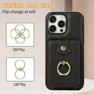 Single Strap Card Holder Phone Case, Ring Loop Shockproof Crossbody Leather Cover, Apple 17/17 Pro Max Commute Travel Style