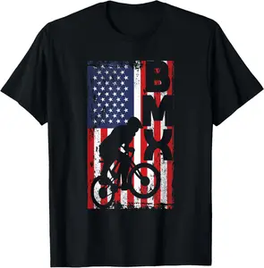 100%cotton American Flag BMX Racing Extreme Sport Riding Cool Bike Ride T-Shirt  Top  Vintage