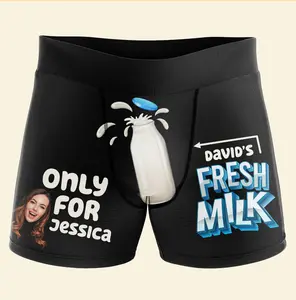 Custom Photo Gifts For Husband boxers Fresh Milk Boyfriend Husband, Face Funny boxers for Men Custom Photo Underwear  Men’s boxer Funny Couple boxer Fabric Menswear Underwear boxer Shorts Briefs Customized Day Polyester Soft Spandex Stretchy Shorts