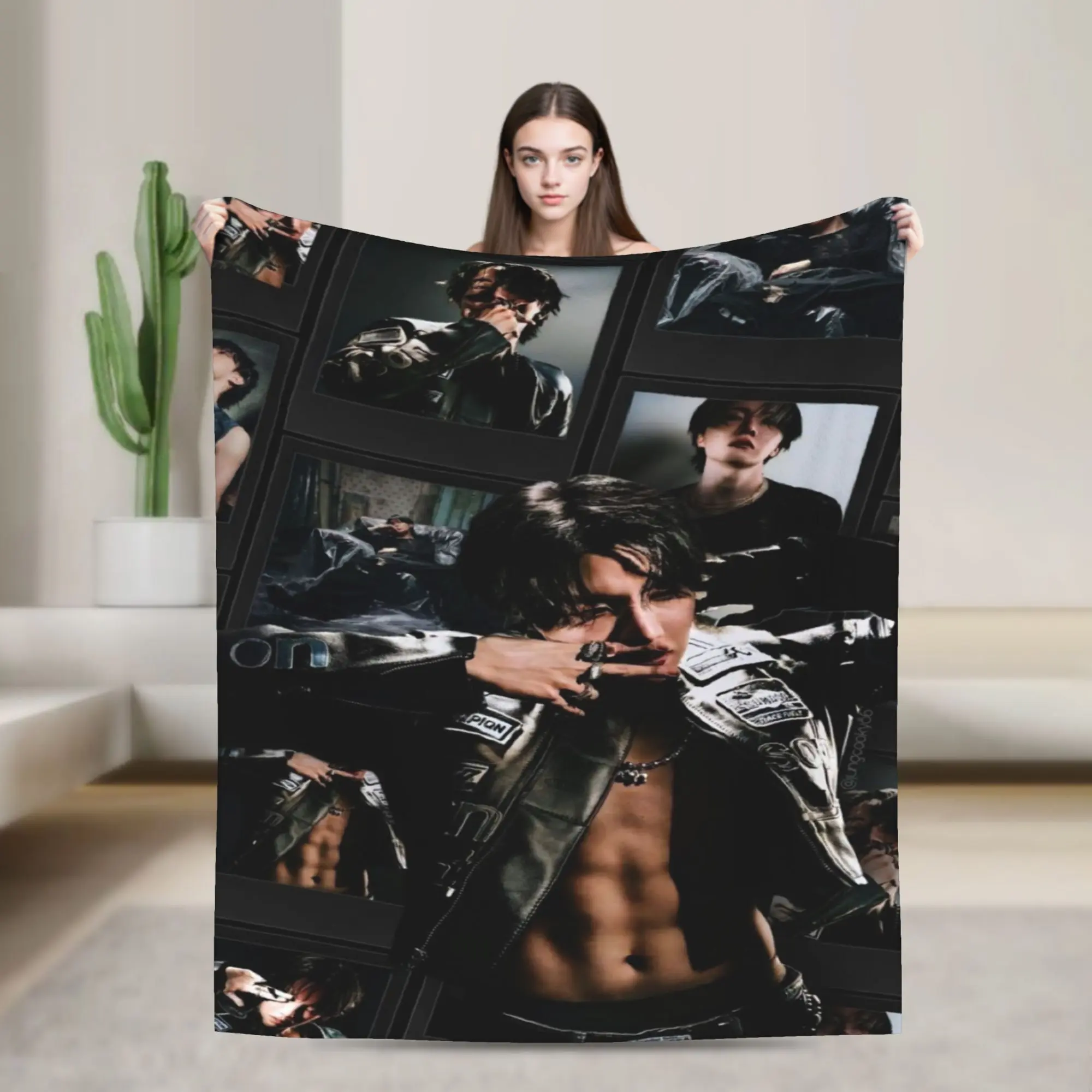Yoongi Inspired Classic Adult Polyester Blend Print Blanket - Soft, Breathable, Cooling, Durable, All-Season, Bold Design, Machine Washable, Multi-Resistant (Wrinkle, Fade, Stain), Ideal for Living Room, Travel, Wrinkle Resistant, Fade Resistant