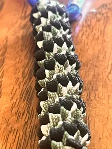 5"(13cm) 2-string Artisan Handwoven Helix Spiral Paracord Collectible Keychain – Black & green and white accents