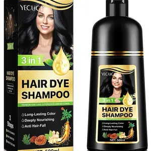 500ML  Black Hair Dye Shampoo 3 in 1 shampoo covers gray hair Herbal Ingredients , hair dye shampoo for coloring , long lasting instant