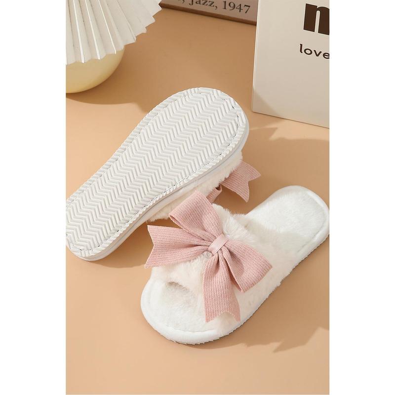 White Cute Bowknot Home Fluffy Slippers