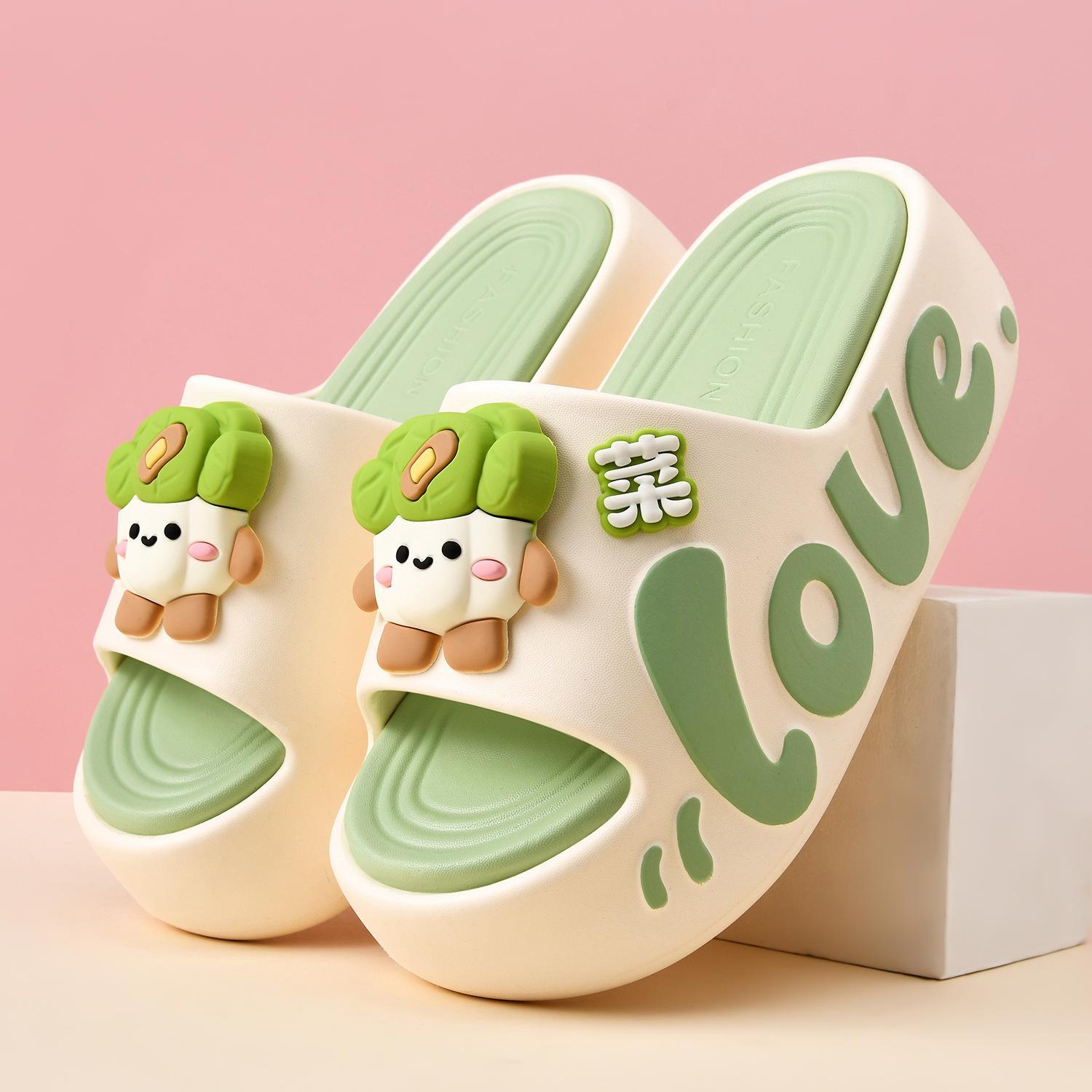 Cartoon Puppy Thick-Soled Slide Sandals, Off-White with Color Contrast, “LOVE” Letter Design, Cute 3D Decorations, Women’s Slides for Home and Outdoor Wear
