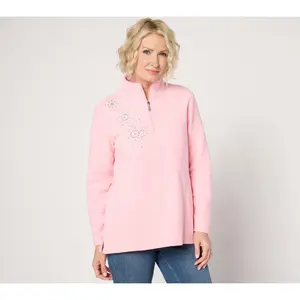 Quacker Factory Let It Snow Half Zip Fleece Top