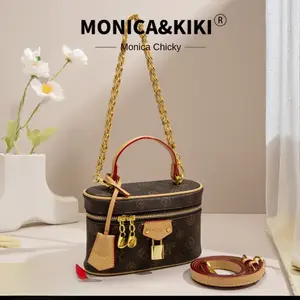 Monica Qiqi Light Luxury Handbag Retro Box Bag for Women New Trendy Single Shoulder Crossbody Chain European Station Purse Leather Satchel