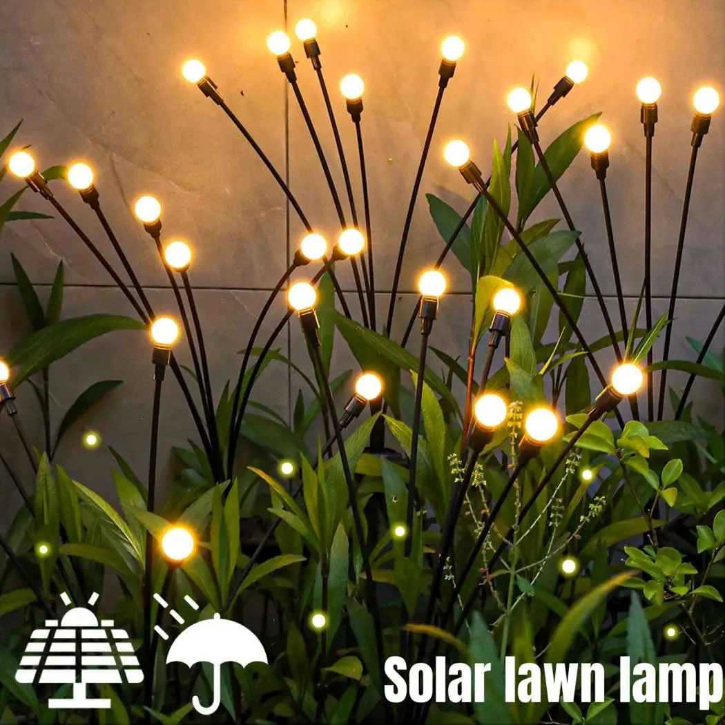 2pcs Solar Outdoor LED Firefly Lights - 10 Bulbs, Water Resistant, Auto Shut-Off, Firefly Lamp for Backyard Glow Up, Patio Decor, Patio Lighting, Glow Effect