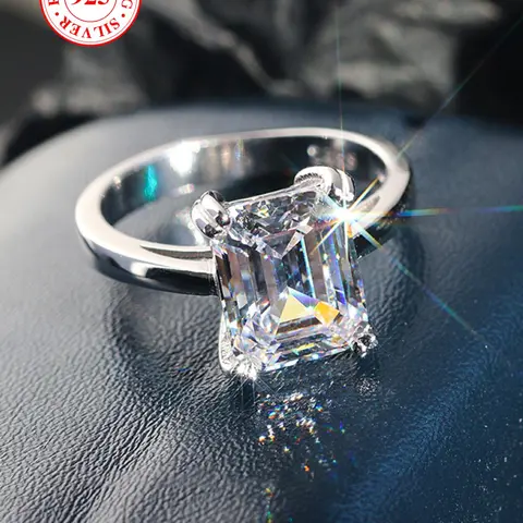 925 Sterling Silver Luxury Square Artificial Zircon Ring, Gorgeous Engagement Ring, Elegant Engagement Ring, Jewelry Accessories for Women, Gift for Girlfriend, Best Friend with Box, Emerald Cut Solitaire Ring, Elegant Fashion Rings