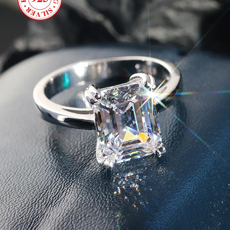 925 Sterling Silver Luxury Square Artificial Zircon Ring, Gorgeous Engagement Ring, Elegant Engagement Ring, Jewelry Accessories for Women, Gift for Girlfriend, Best Friend with Box, Emerald Cut Solitaire Ring, Elegant Fashion Rings