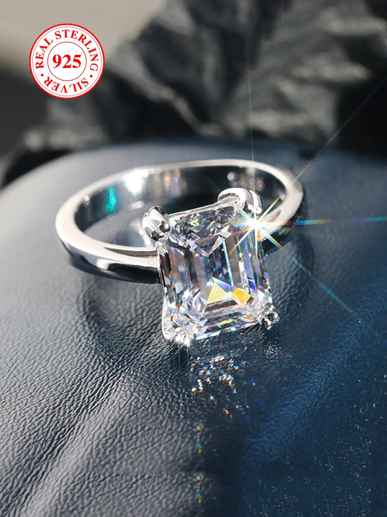 925 Sterling Silver Luxury Square Artificial Zircon Ring, Gorgeous Engagement Ring, Jewelry Accessories for Women, Gift for Girlfriend, Best Friend wi