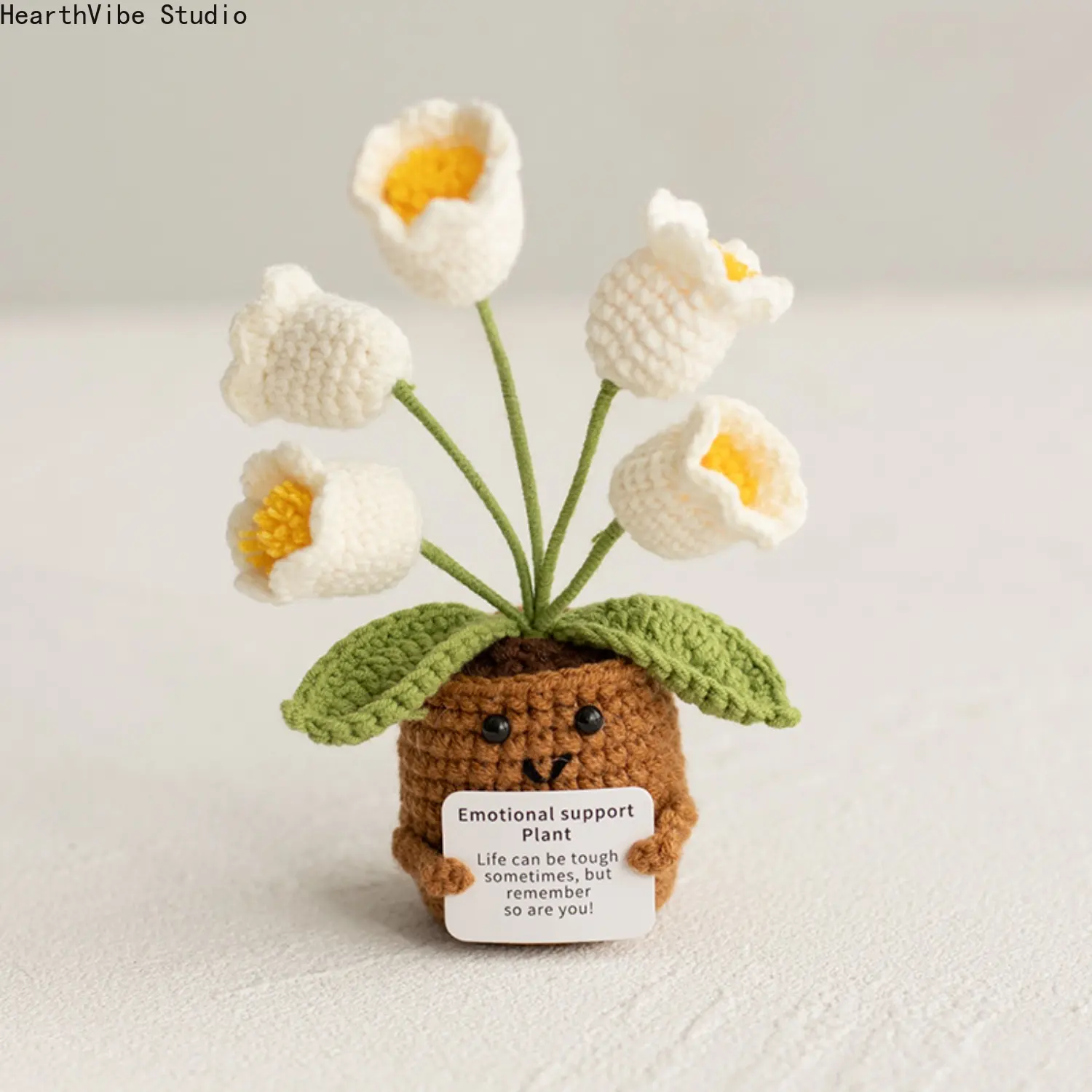 Handmade Knitted Wool Smiling Face Faux Floral Ornament, Artificial Plant Set for Camping-Hiking Hammock Tabletop Desk Sports & Outdoor Decor, Faux Decorative Flowers, Faux Floral Plant
