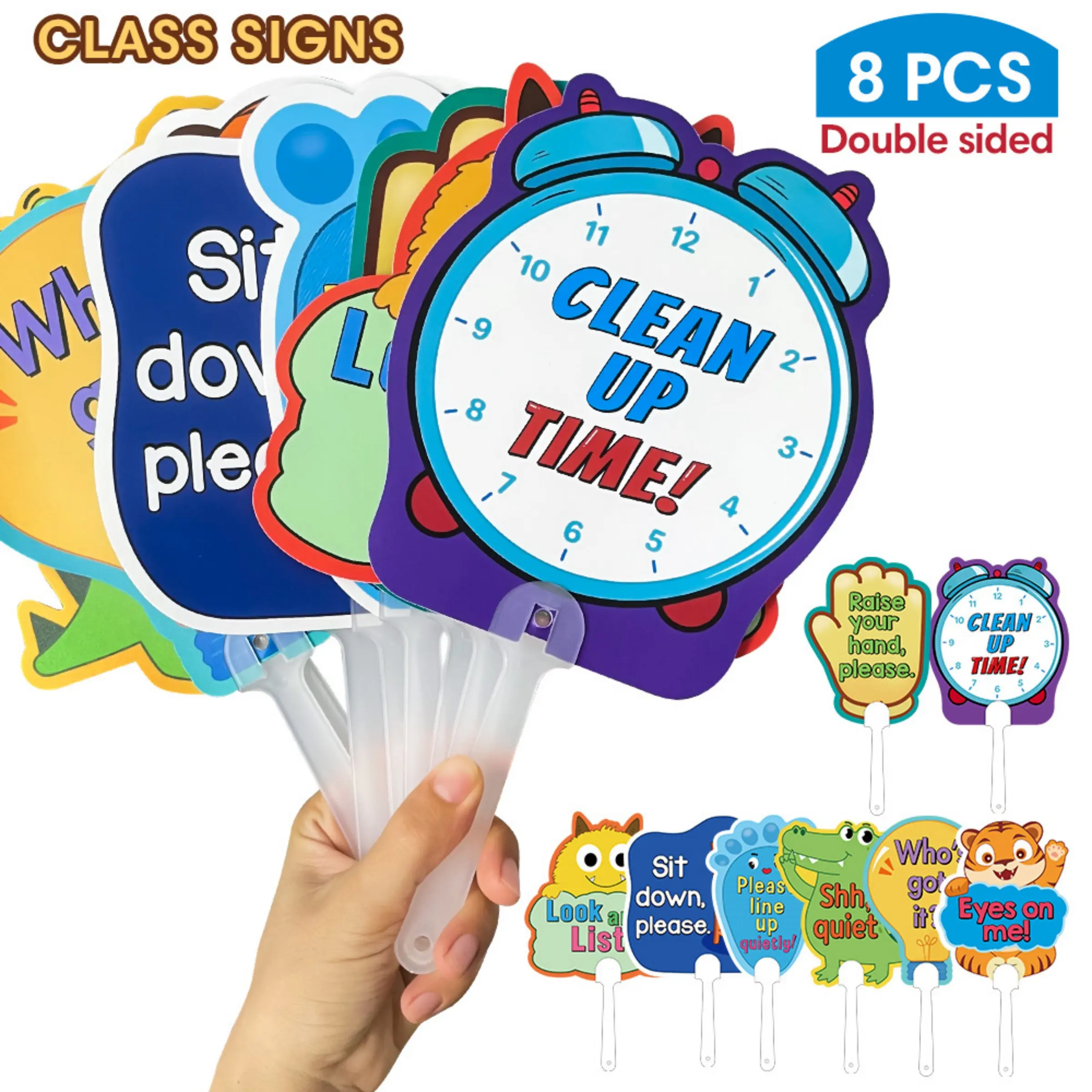 8-Piece Cartoon Classroom Interactive Hand Raise Signs, Effective Teaching Tools for Early Education and Classroom Management, Ideal for Daily Interaction