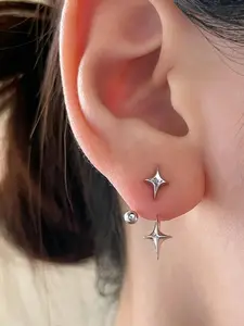 2 Pcs Korean Style Silver Star Teardrop Earrings, Alloy Material, Hypoallergenic, Stackable, Perfect for Christmas and Valentine's Day